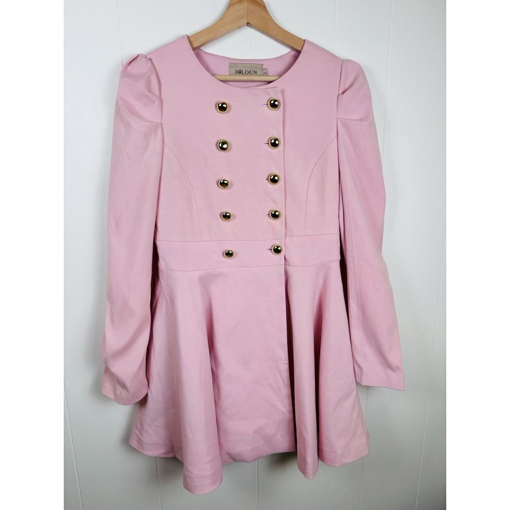 Joloun Pink Spring‎ Mini Dress Coat Single Breasted Gold Buttons - Measures XS
